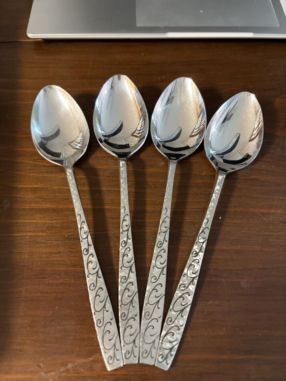 Set Of 4 Epic Stainless Steel Teaspoons With Decorative Swirl Handles - Made In